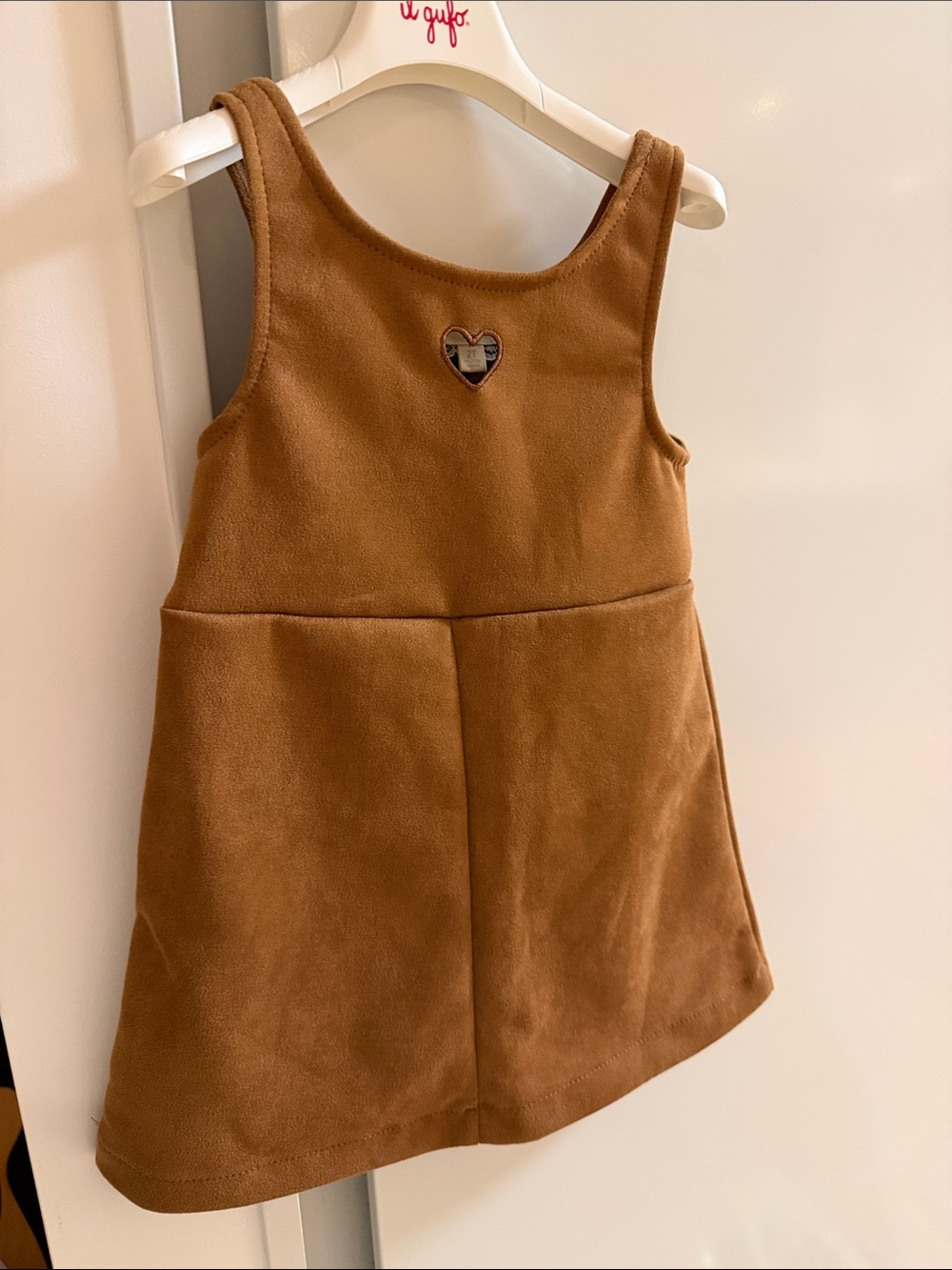 btween Brown Corduroy Pinafore Dress with Heart Patch